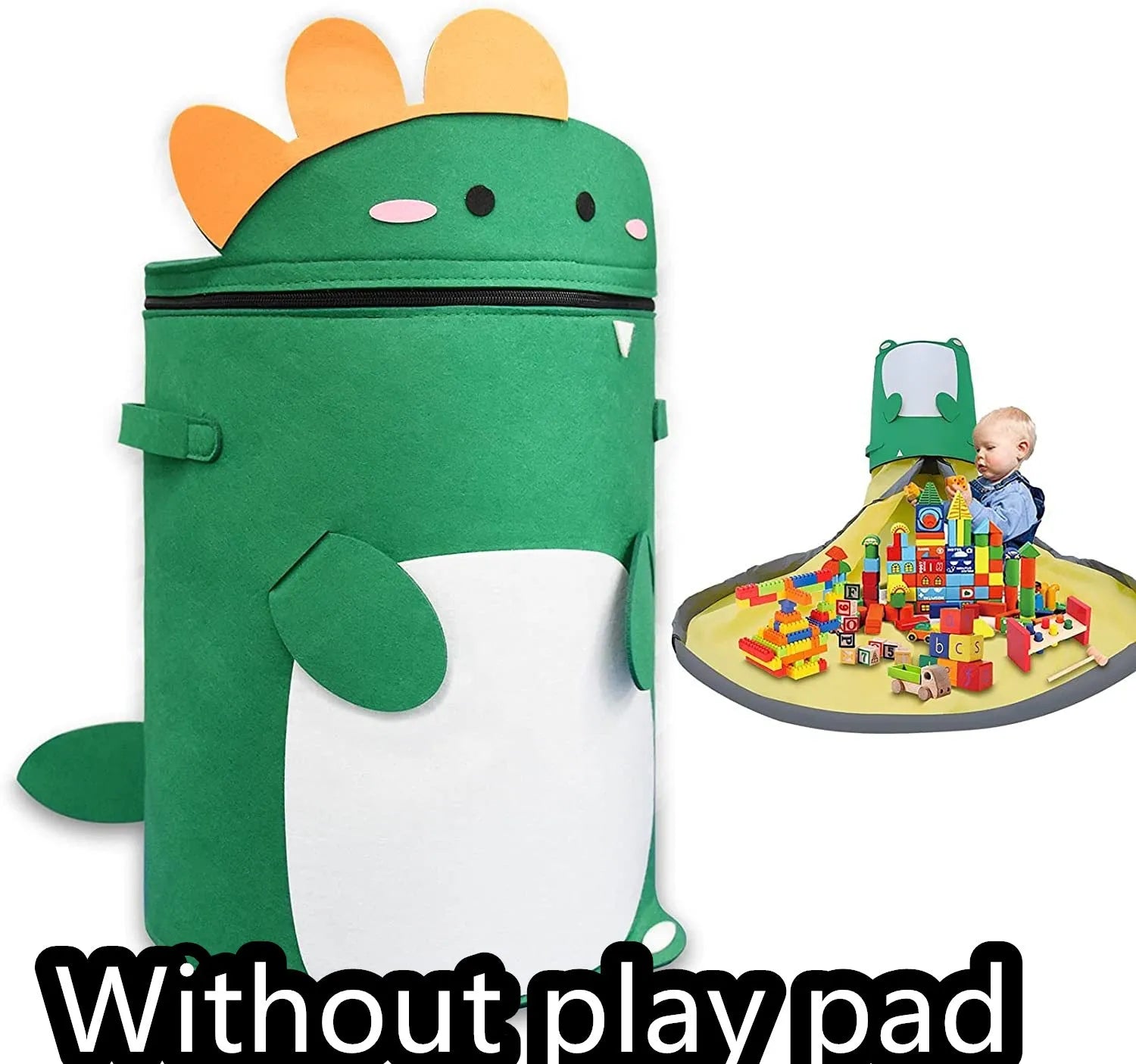 Green felt storage cube with pull rope unfolded as waterproof play mat for children's toys