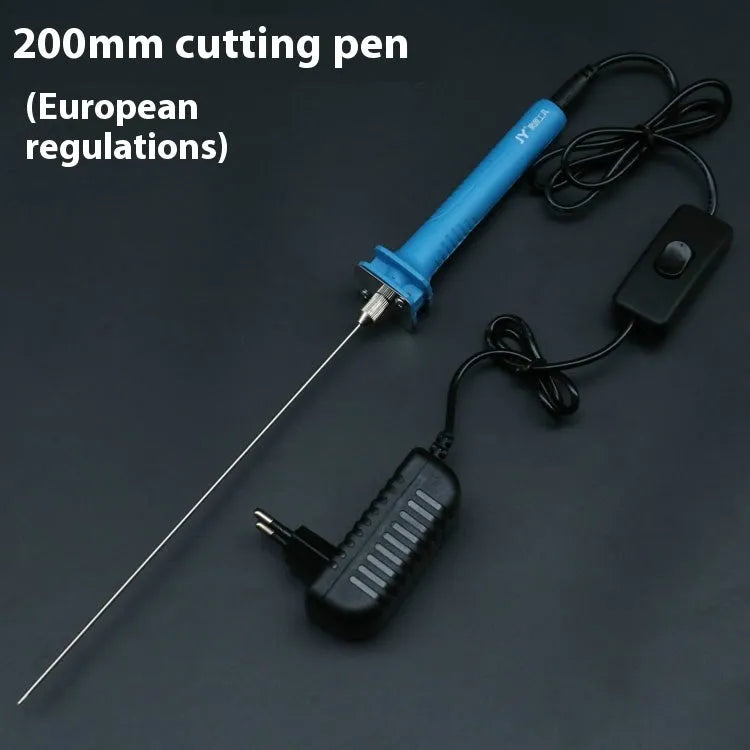 Blue plastic-handled electric heating cutter pen for foam and pearl cotton.