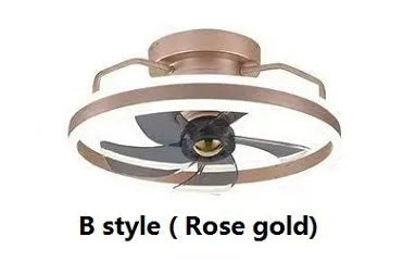 Modern white ceiling fan with integrated light and five PC blades, shown in a bedroom setting.