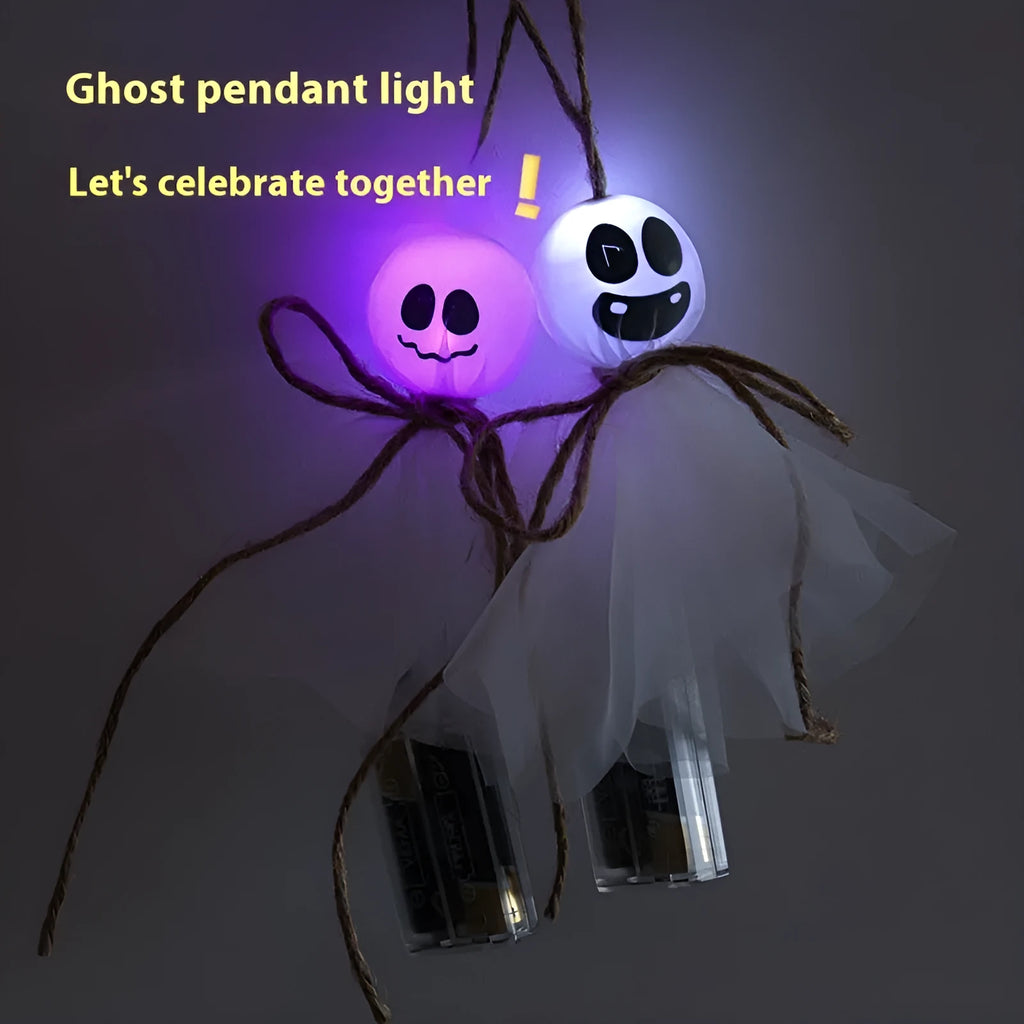 Halloween ghost LED lighting chain with battery box in colourful ghost theme options