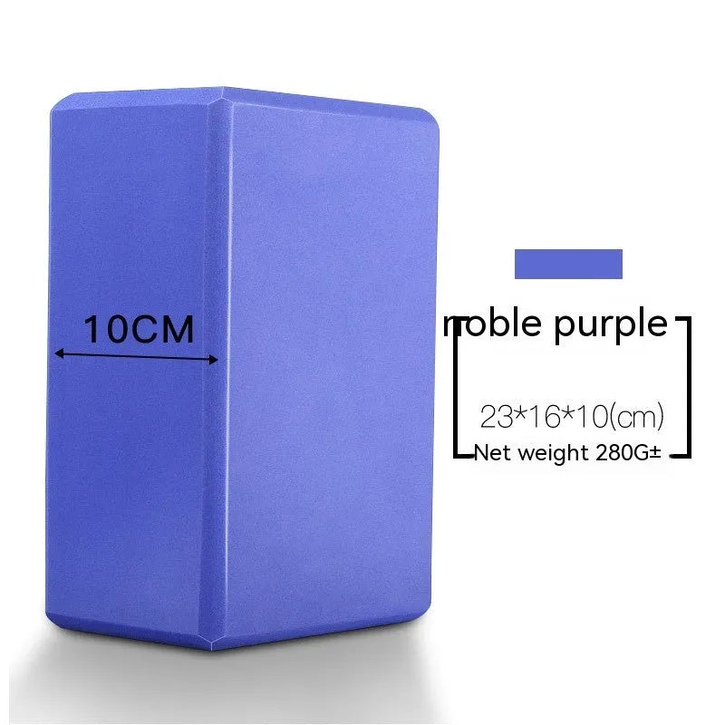 High-density EVA yoga block in pink next to a dark blue block, showing 7.5cm height and printed cartoon design options.