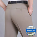 Men's mulberry silk business trousers in straight leg cut with high waist design