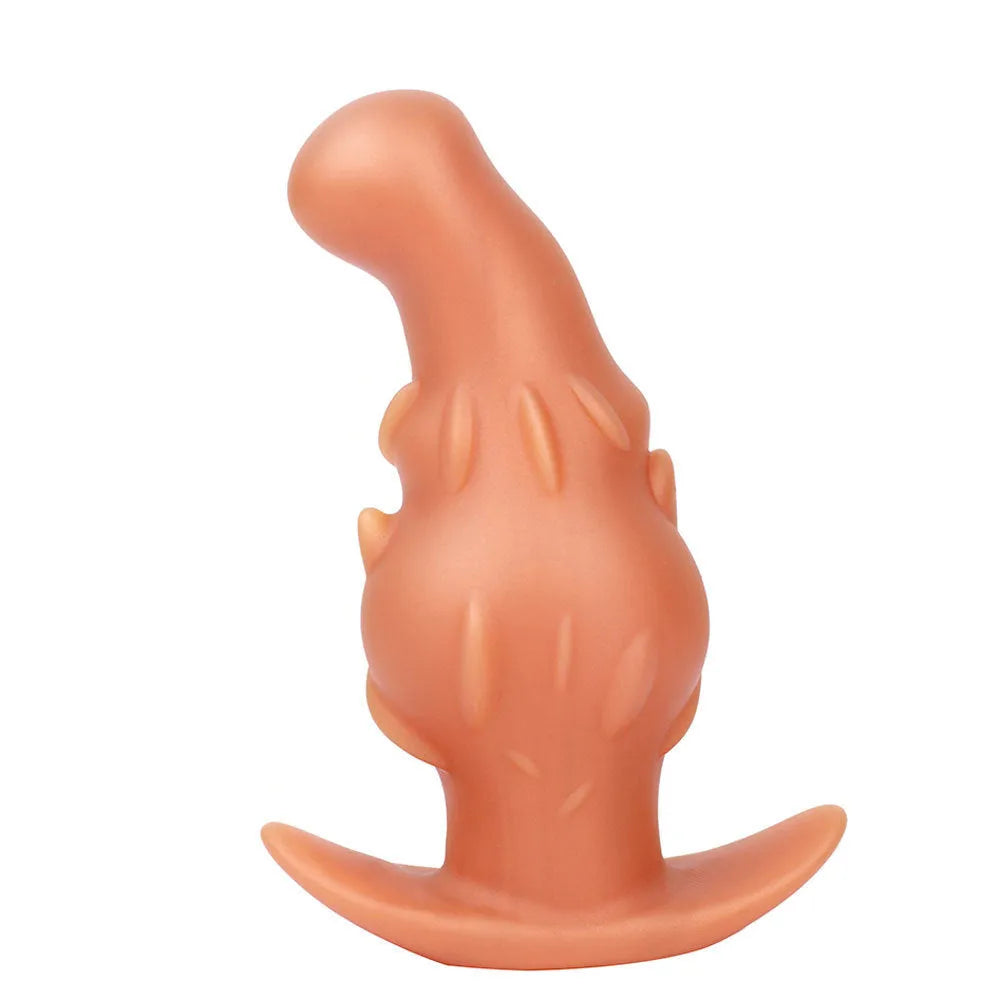 Liquid silicone masturbator in black, gold, or purple colours showing S, M, L, XL size options
