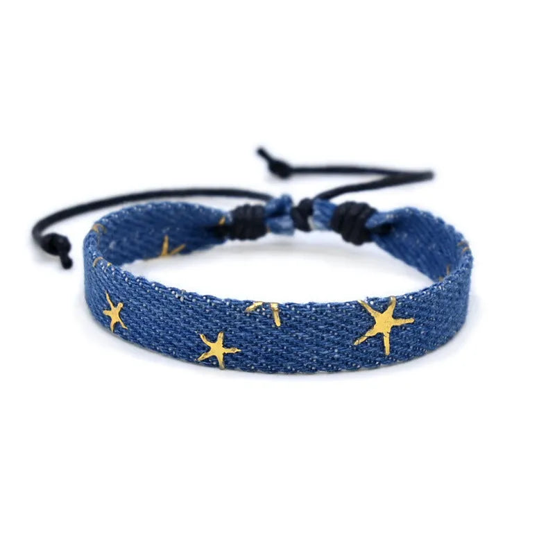 Denim fabric bracelet carrying strap in national style with cute design