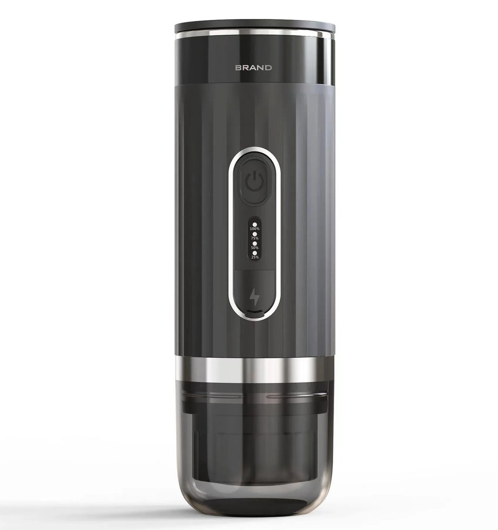 Black portable coffee machine compatible with K-cup capsules for car and camping use