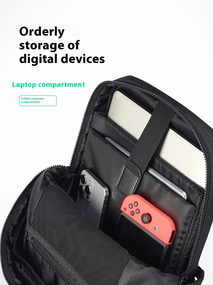 Elegant black computer backpack with Oxford cloth exterior and 20-35L capacity