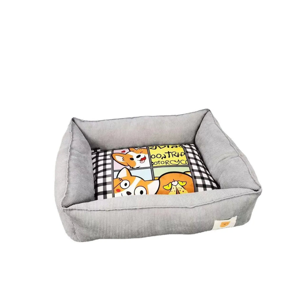Light blue fine velvet pet nest for dogs and cats with PP cotton filling, shown in 50x40cm size.