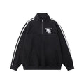 Black stand collar polyester sweatshirt in Hong Kong style for men's casual sports wear