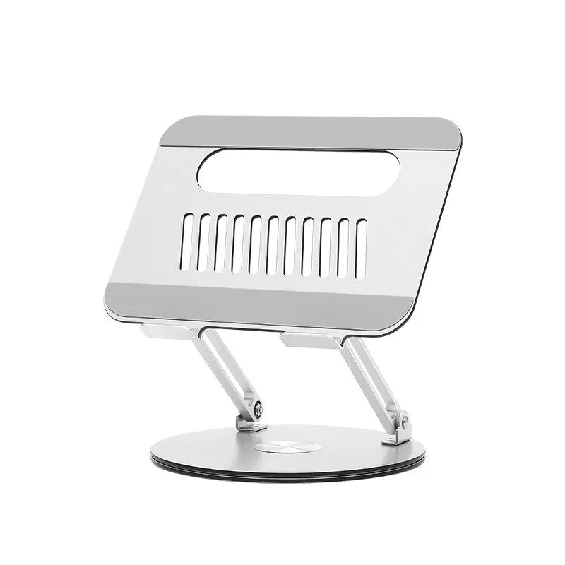 Silver aluminum alloy laptop stand with foldable design and rotatable base