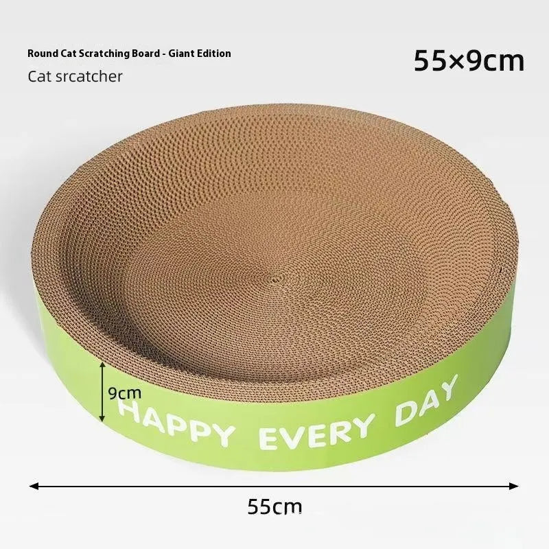 Round green cat scratching board nest bed with removable cushion and replaceable cardboard base