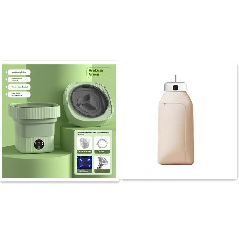 White cylindrical foldable laundry drier with remote control on flat surface
