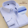 Men's black slim-fit long-sleeve cotton business shirt for professional work attire.