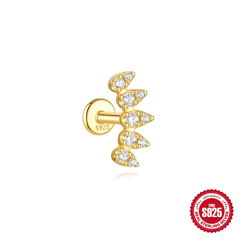 S925 sterling silver geometric kite shaped earrings with chain tassel and rhinestone detailing in gold tone finish