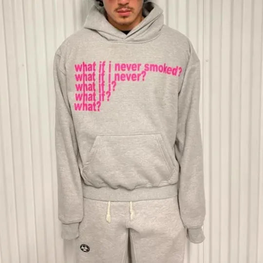 Black hooded sweater with white letter print pattern, regular sleeves