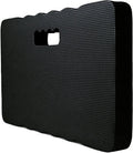 Blue plastic EVA foam garden kneeler pad on grass, showing size and thickness.