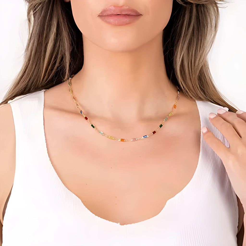 Ladies' geometric crystal necklace with alloy chain and glass accents in random colours