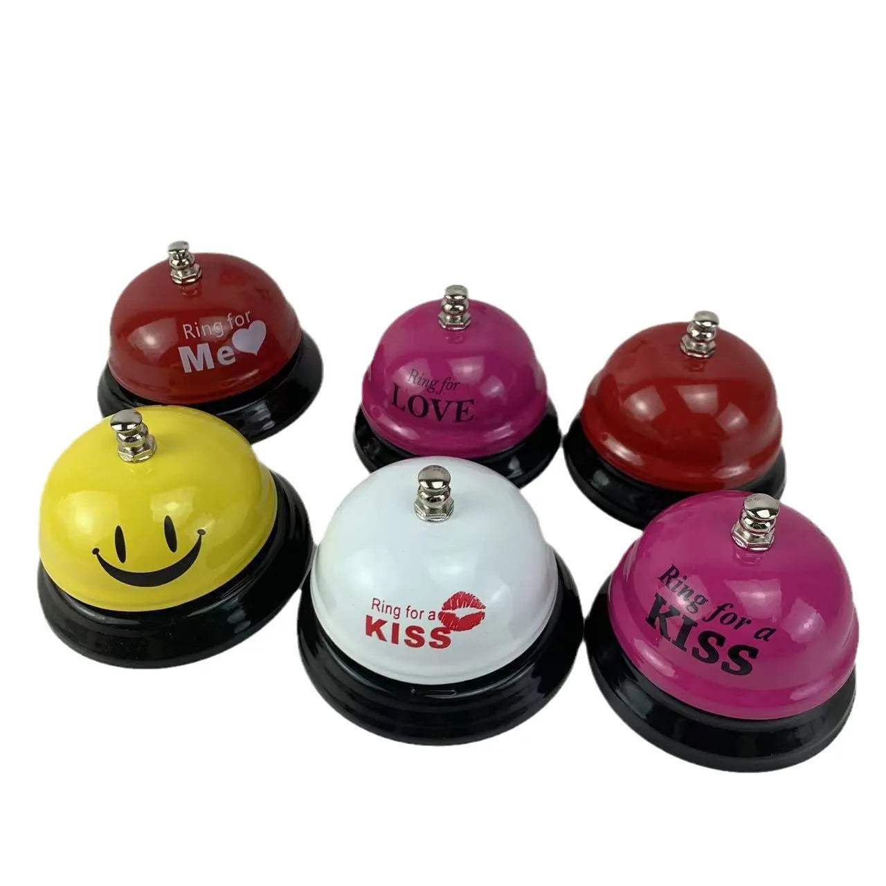 Handheld iron game bell in one of ten colours like red, blue, or green tea, for classroom or restaurant use.