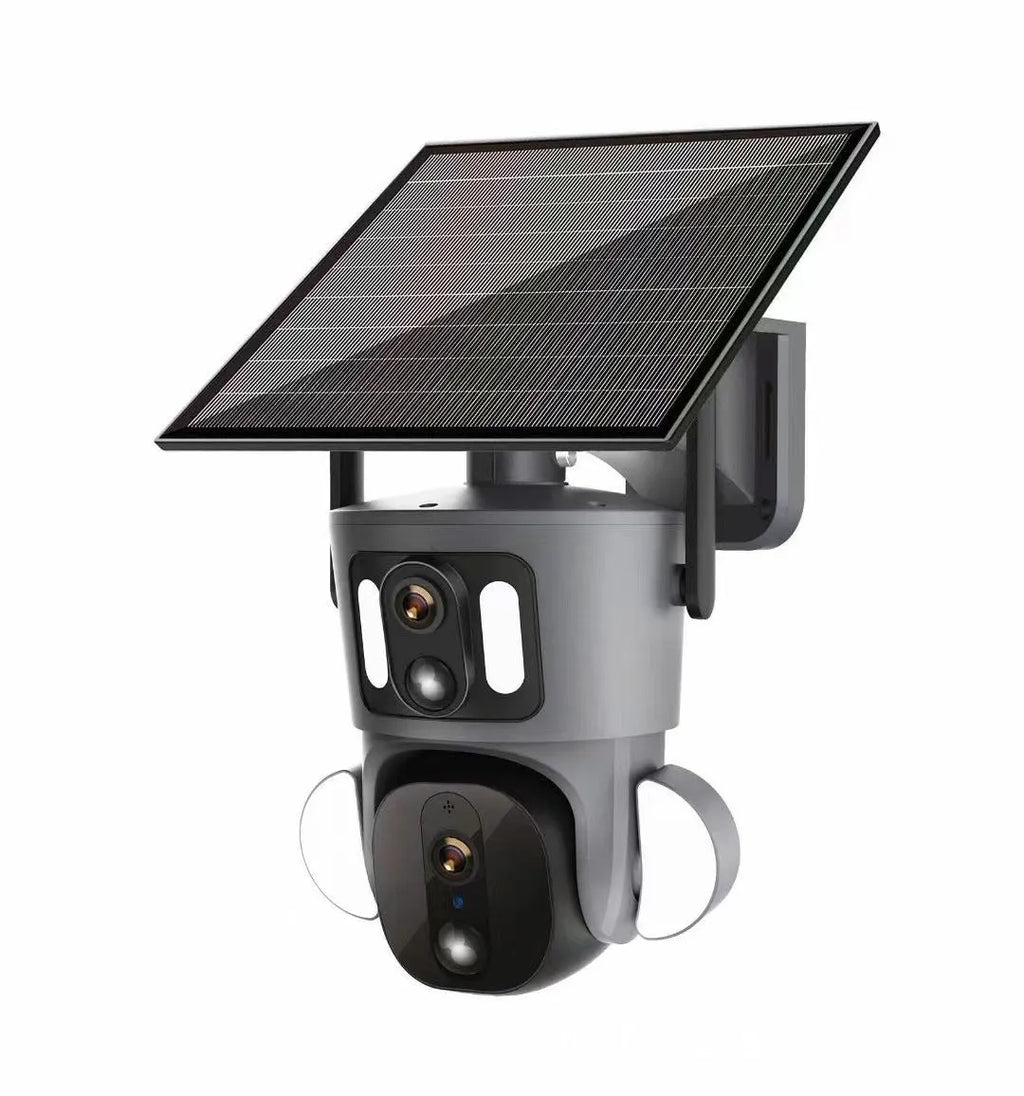 Solar-powered binocular surveillance camera for 4G or WiFi remote monitoring
