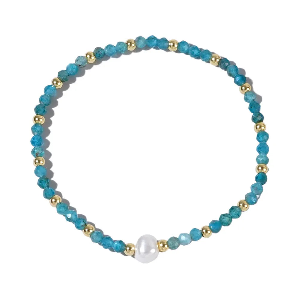 A geometric natural stone bracelet with an ellipse detail, shown in one of fifteen available colour options.