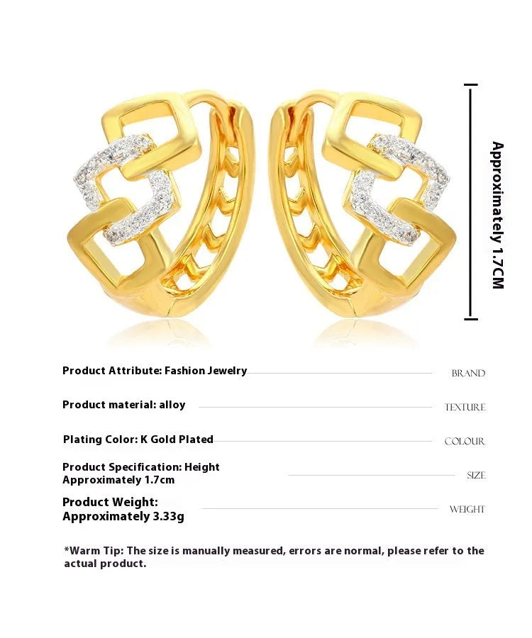 Geometric hollow-out gold electroplated alloy earrings with colour separation detail on ear clips