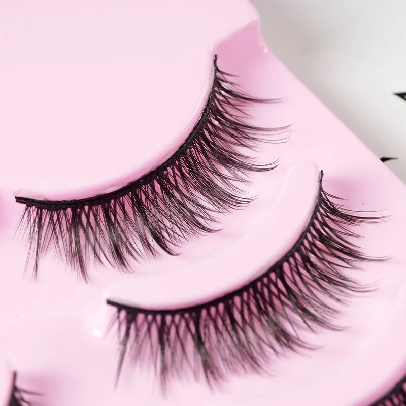 Set of natural wispy false eyelashes styles 007, 008, 009 for manga and Korean makeup.
