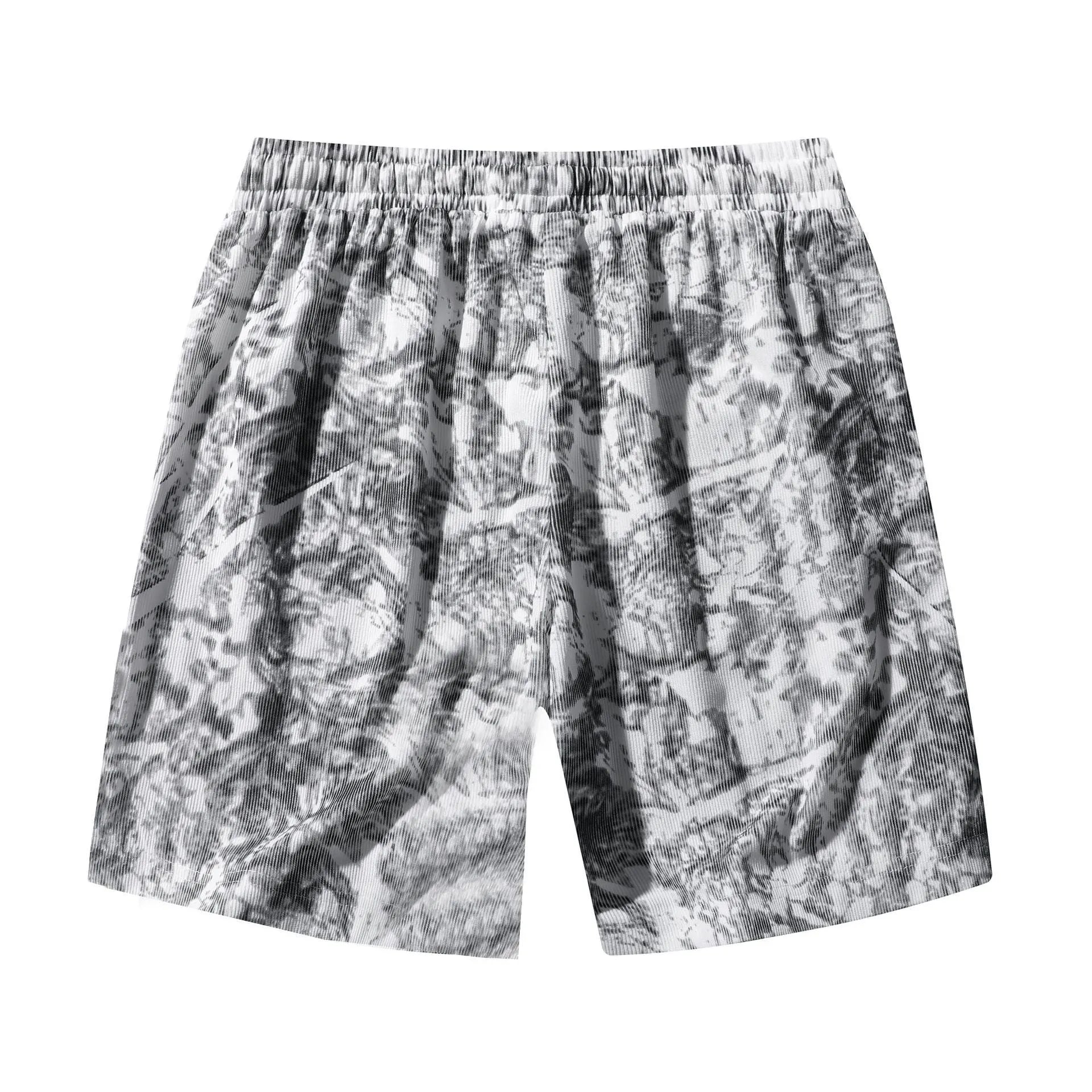 Men's camouflage pattern corduroy athletic shorts with a straight cut and high waist.