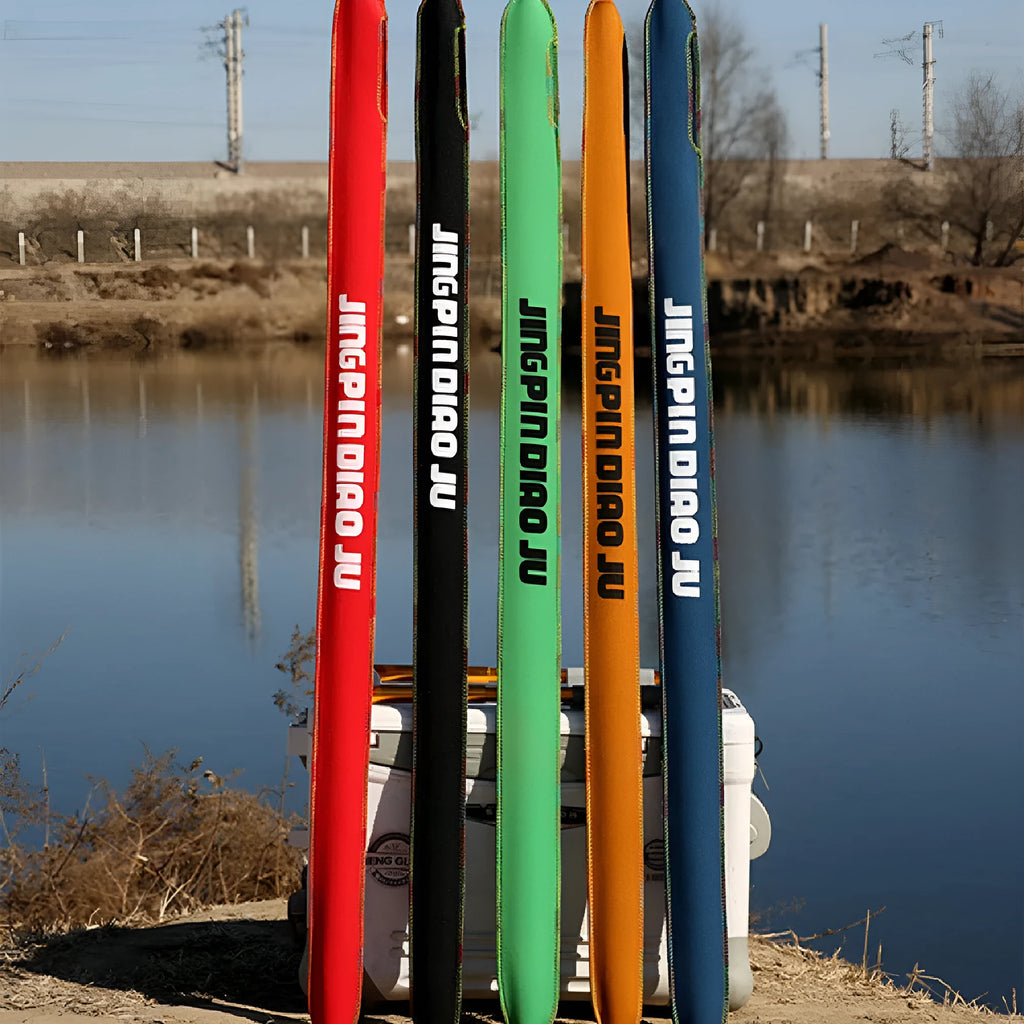 95cm cotton fishing rod storage bag with elastic closure in five colour options