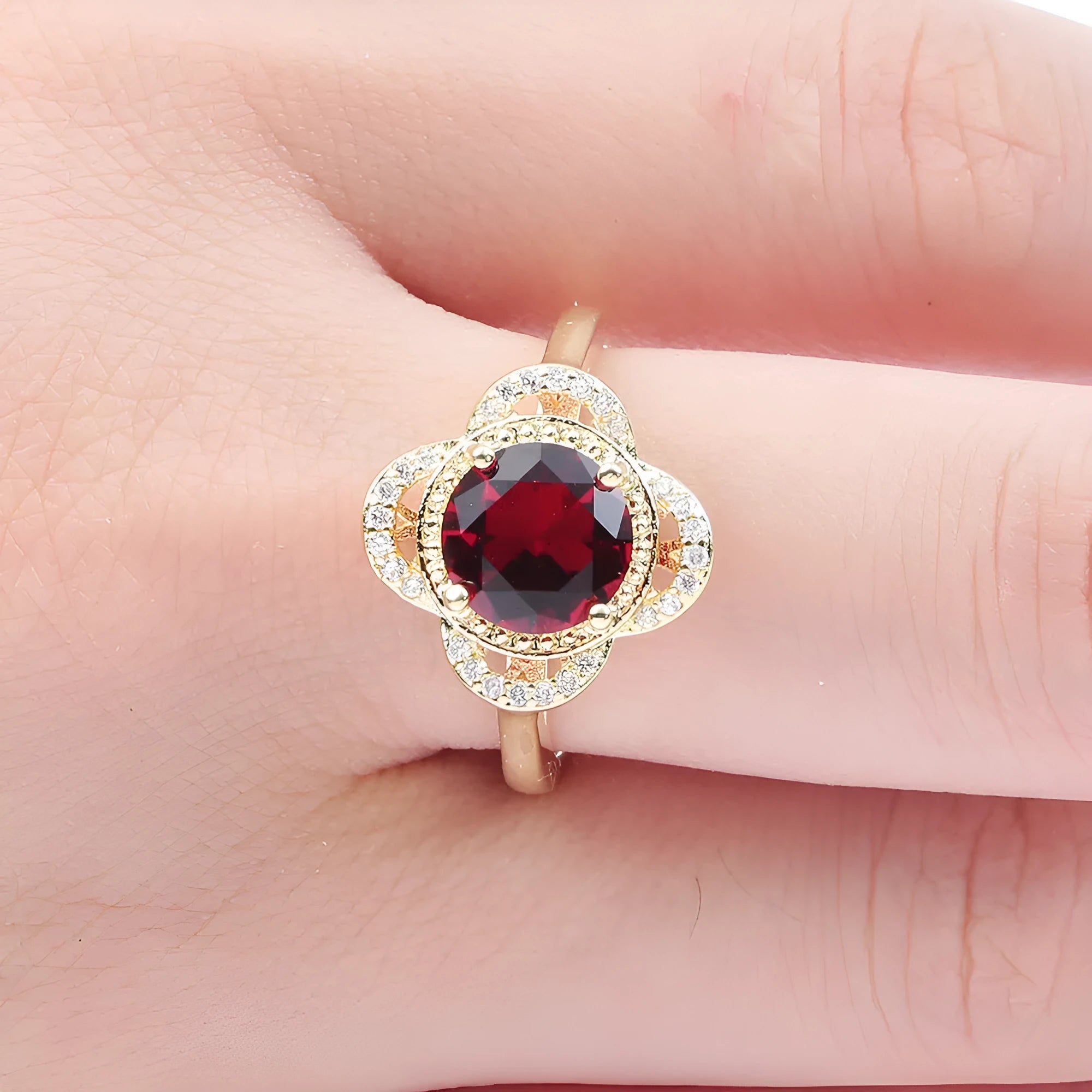 Copper fruit-shaped ring with zircon inlay and electroplated finish in colour 10-6-1395