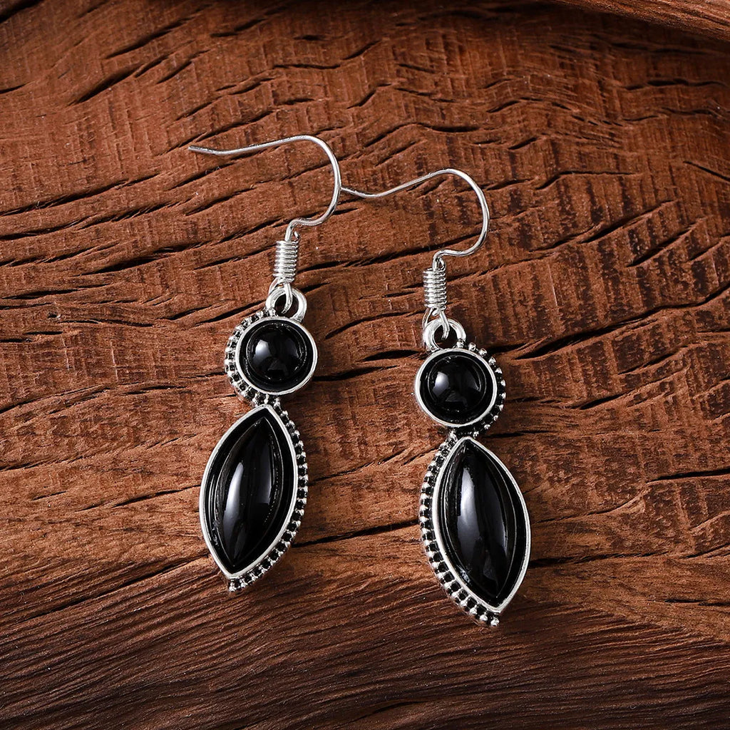 Vintage geometric earrings with black and purple electroplated finish on zinc alloy