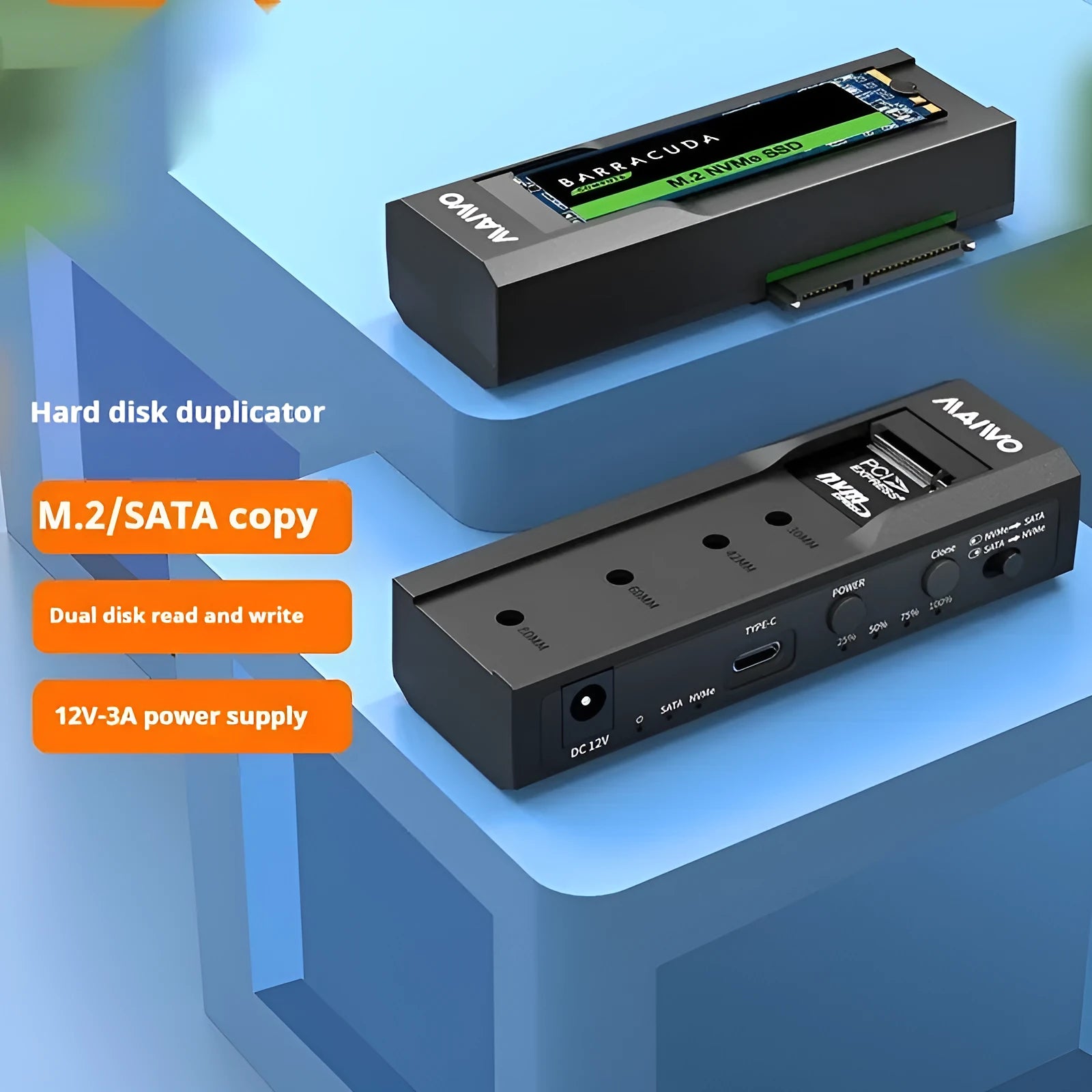 Aluminium external hard drive enclosure for 2.5-inch SATA SSDs and HDDs with USB 3.0 connection.