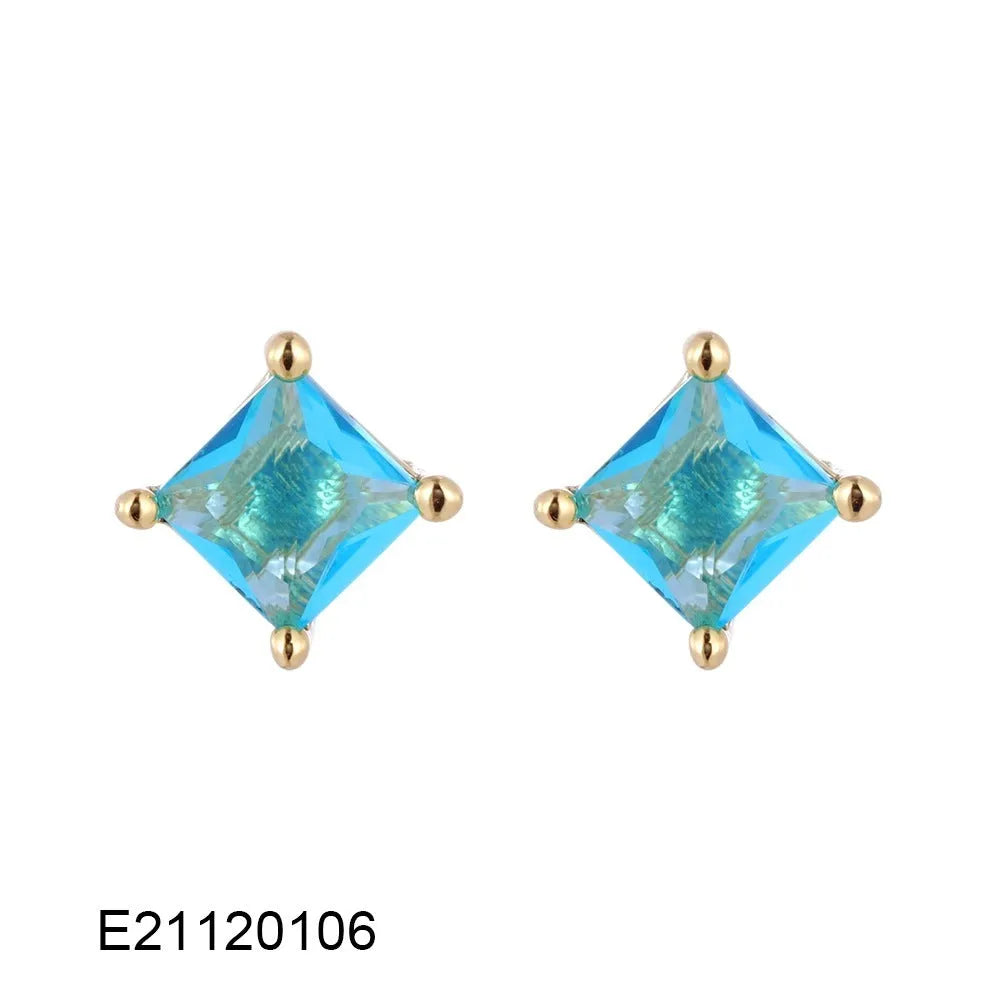 Brass gold-plated drop and pear-shaped earrings with zircon stones in candy colours