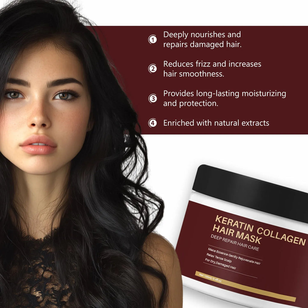 100ml tube of collagen hair mask for moisturising, repairing and strengthening hair