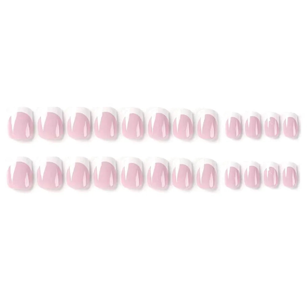 24 white plaid coffin-shaped press on nail tips with French tip design