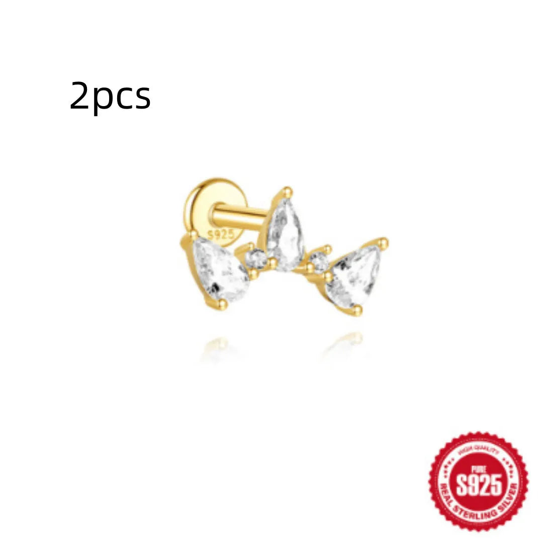 S925 sterling silver water drop earrings with flat spiral puncture design in single gold colour