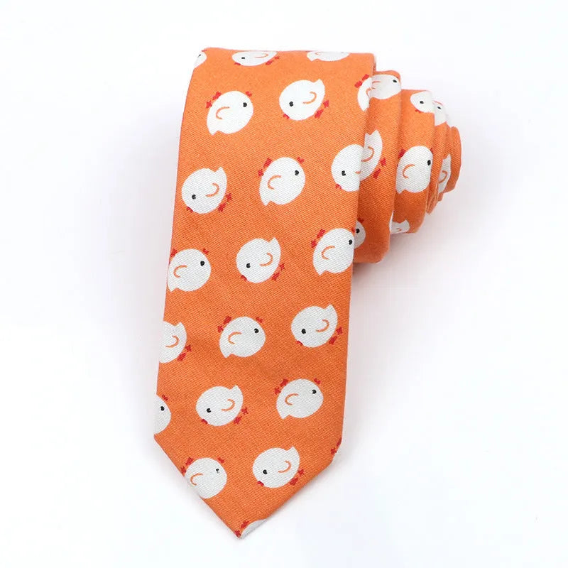 Narrow cotton bow tie with cartoon print pattern in assorted colour codes for men casual wear