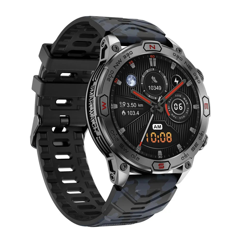 Sports smartwatch with AMOLED display on wrist showing heart rate monitoring interface