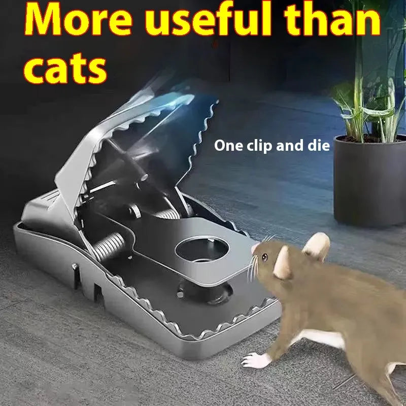 Automatic indoor mouse trap in metal or plastic, shown in small, medium, and large sizes.