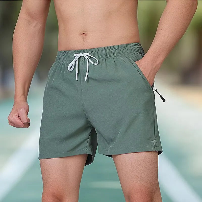 Men's black ice silk fitness training shorts with high waist and drawstring closure in multiple colours