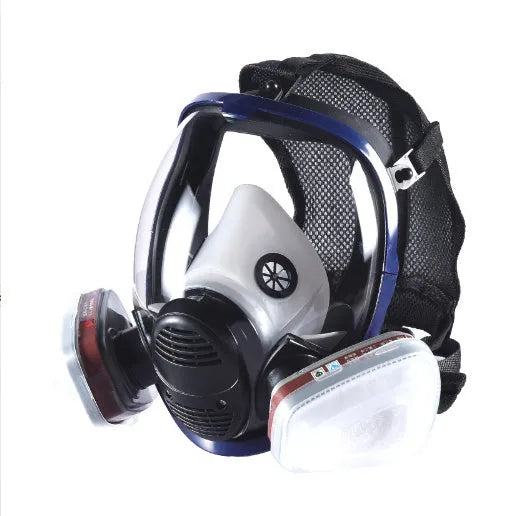 Spherical full-face gas mask with silicone trapezoidal canister and KN95 filtration for dust and gas protection