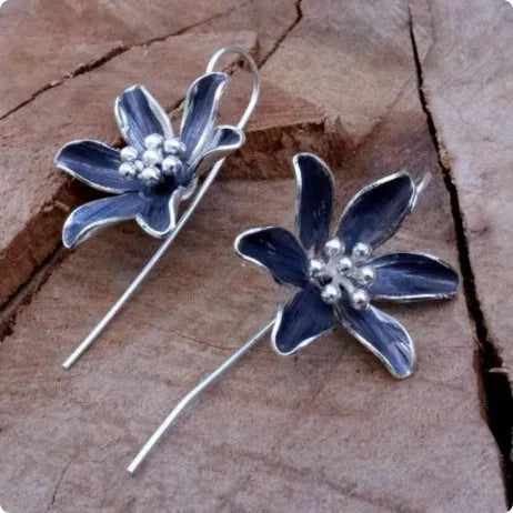 Purple flower-shaped alloy earrings with electroplated finish and elegant design for women