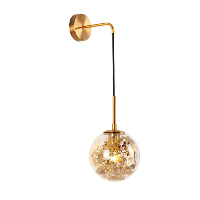Modern glass wall mounted bedside lamp with LED light in golden flower finish
