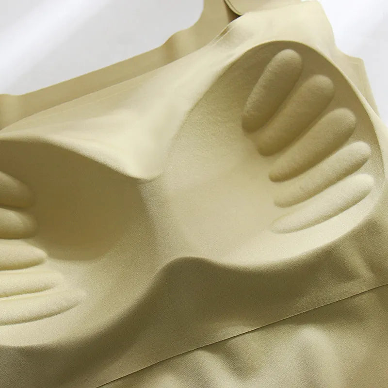 Women's non-marking nylon sling vest with chest pad in light blue, shown from the back.