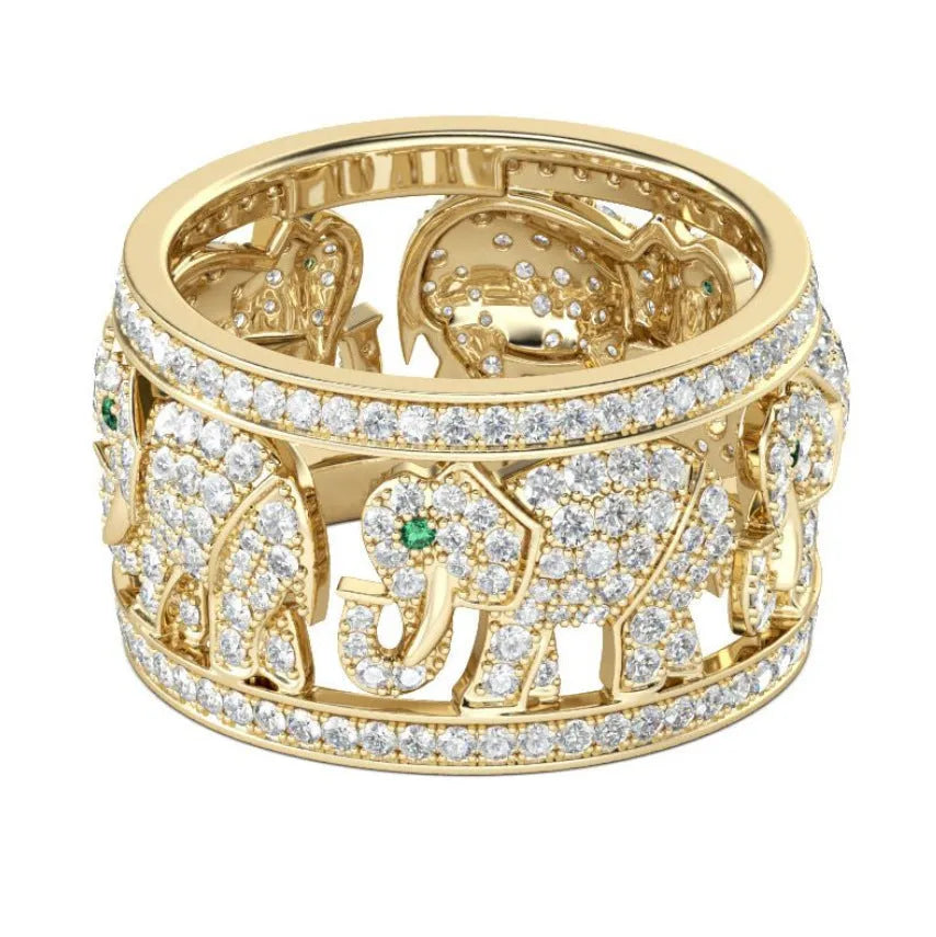 Full diamond elephant statement ring with electroplated finish in AJZ1935 or AJZ141 colour