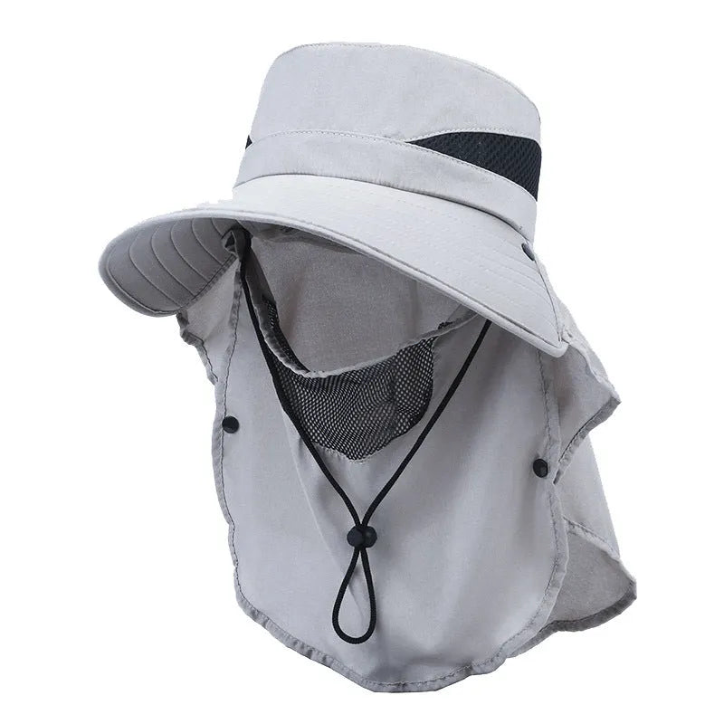 Men's wide brim adjustable fisherman sun hat in polyester fabric.