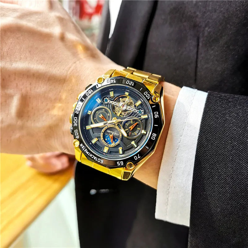 Automatic mechanical watch for men with 12mm stainless steel case in various colour combinations