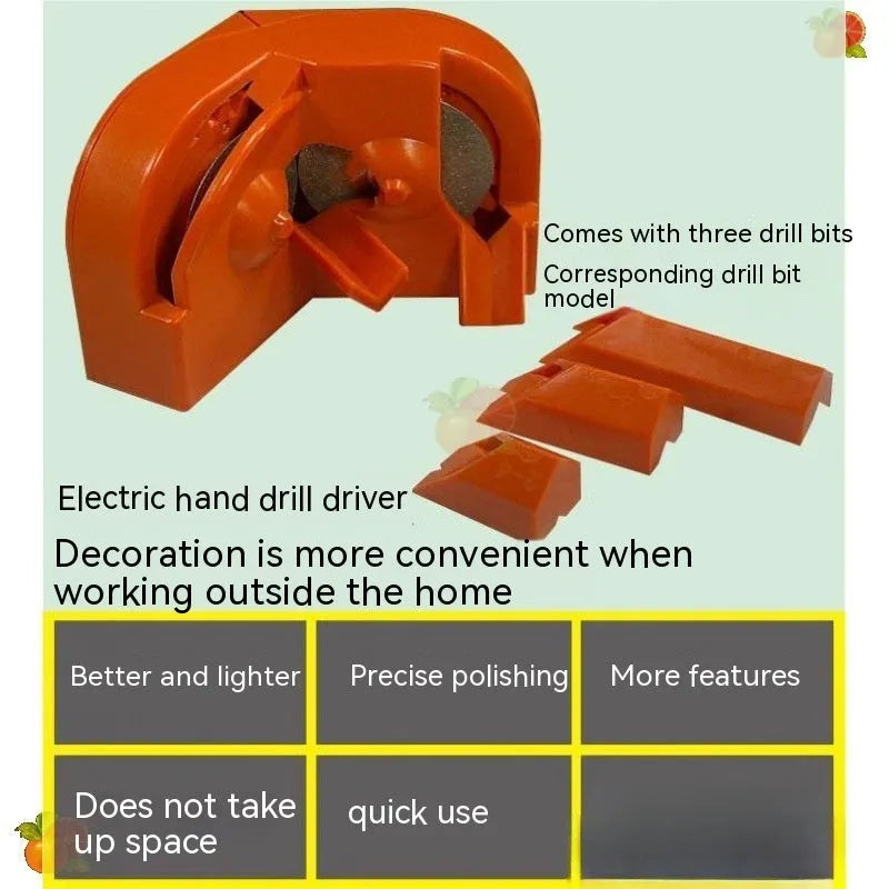 Universal portable grinding drill tool set with orange and black irregular pattern abrasive wheels