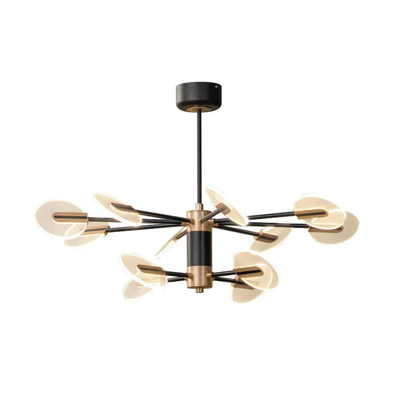 Modern iron frame LED chandelier with acrylic shade, shown in a multi-head pendant configuration.