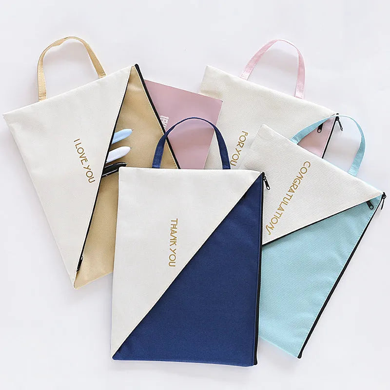 Blue double-layer Oxford cloth document storage bag with zipper closure for test papers