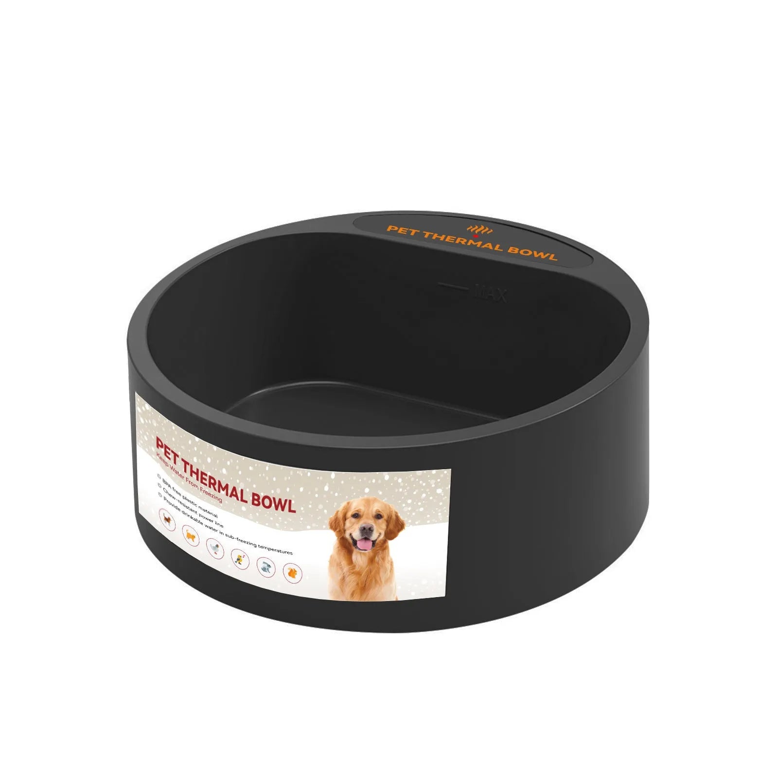 Black pet heating bowl with 2.2L capacity and 35W warming element for cats and dogs