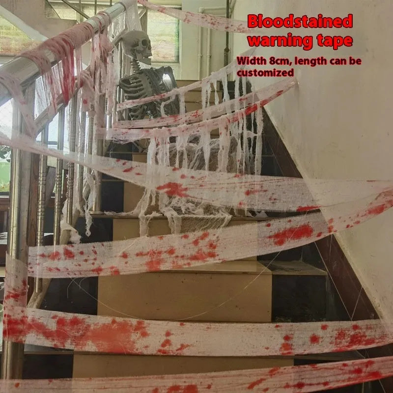 Halloween bloody horror dyed gauze bandage showing red polyester fabric with 8cm width